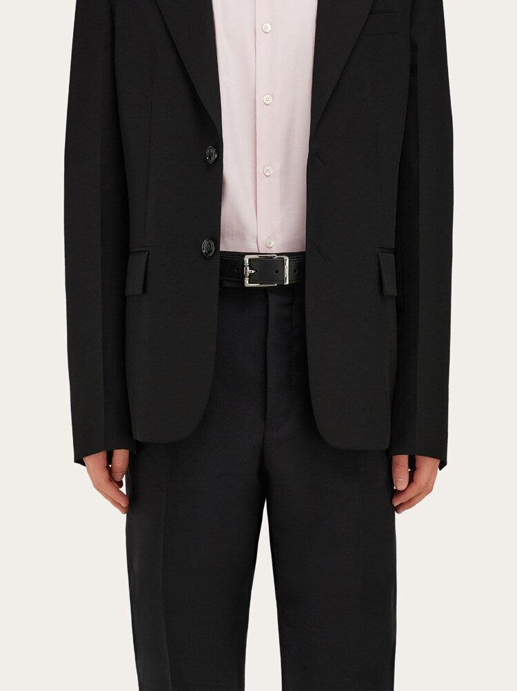FERRAGAMO MEN'S BLACK CALF LEATHER BELT