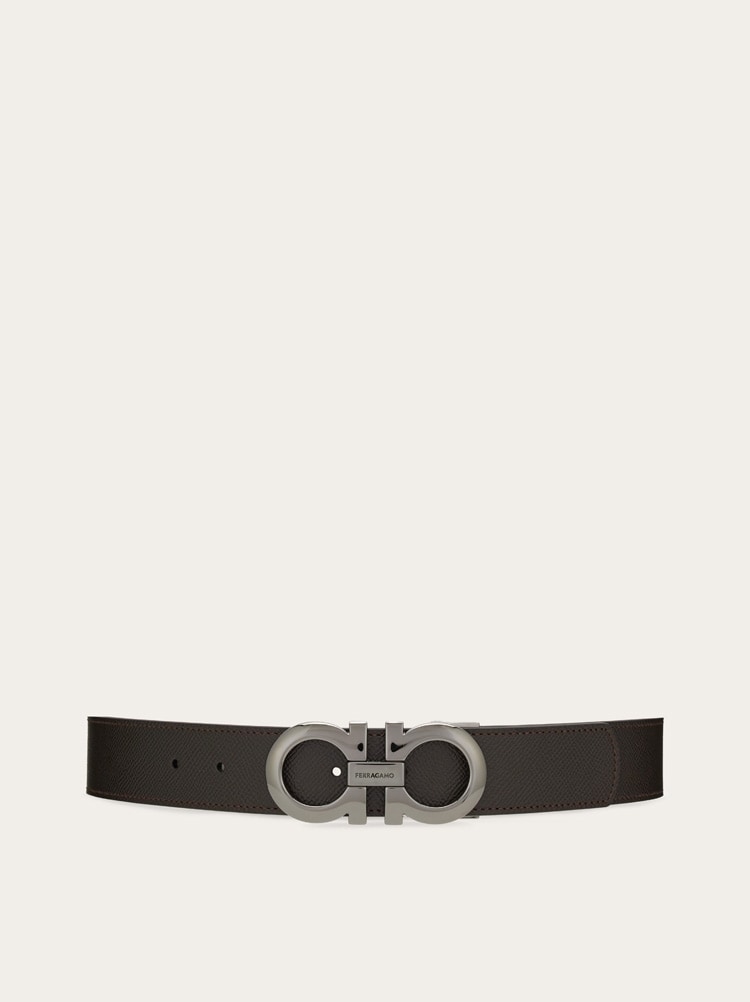 FERRAGAMO MEN'S DARK BROWN CALF LEATHER BELT
