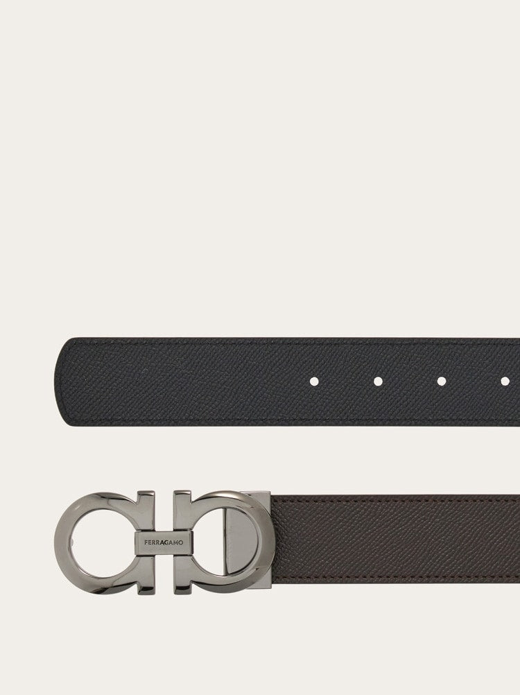 FERRAGAMO MEN'S DARK BROWN CALF LEATHER BELT