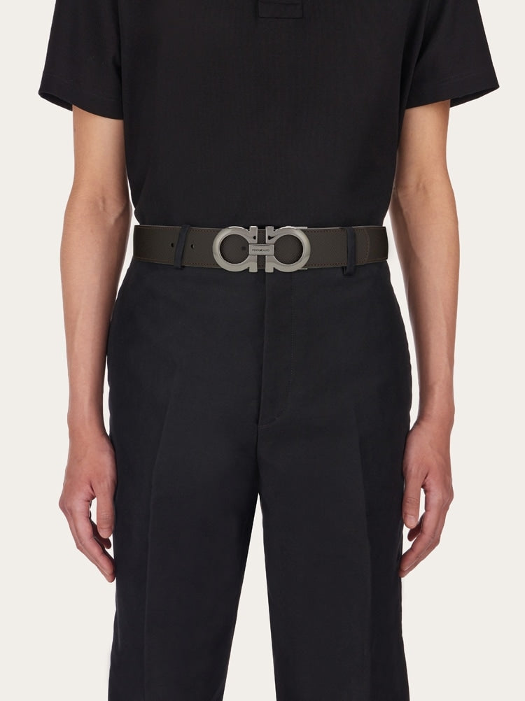 FERRAGAMO MEN'S DARK BROWN CALF LEATHER BELT
