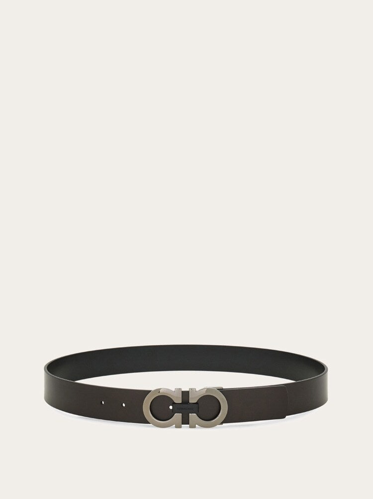 FERRAGAMO MEN'S DARK BROWN CALF LEATHER BELT