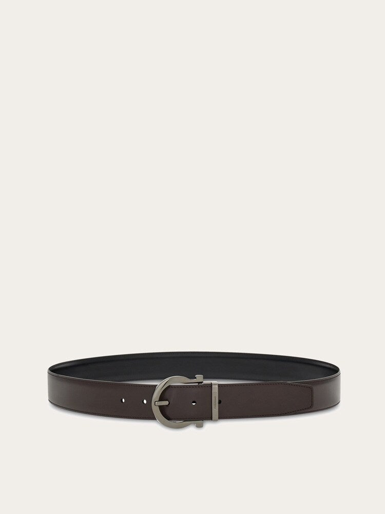 FERRAGAMO MEN'S DARK BROWN LEATHER BELT