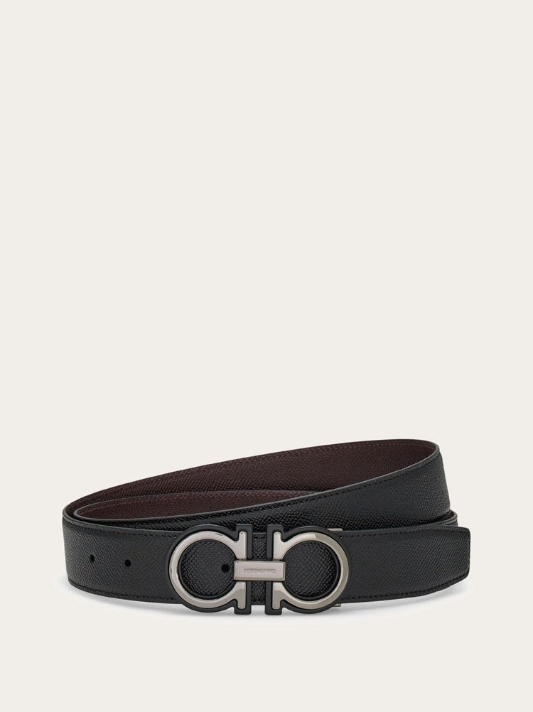FERRAGAMO MEN'S BLACK CALF LEATHER BELT