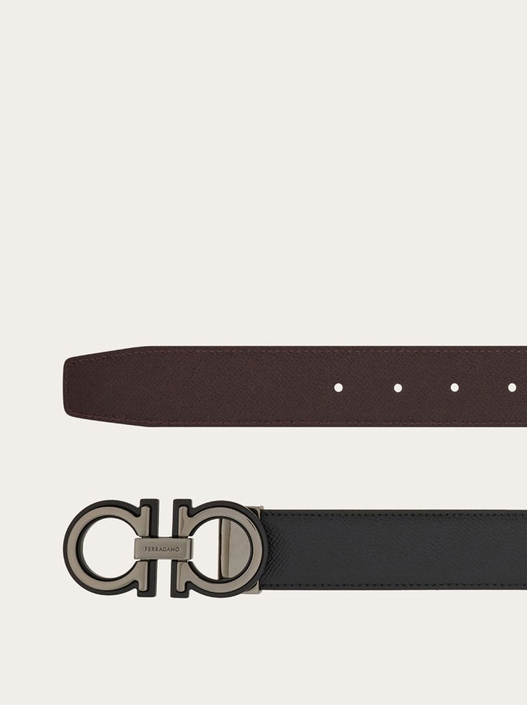 FERRAGAMO MEN'S BLACK CALF LEATHER BELT