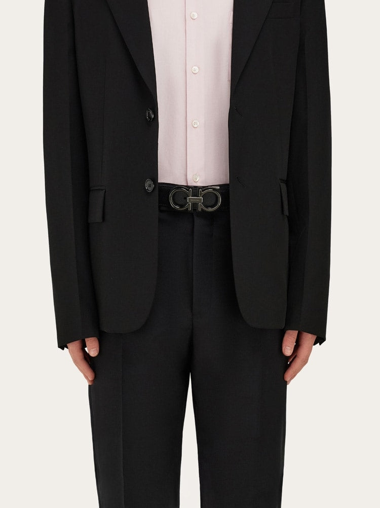 FERRAGAMO MEN'S BLACK CALF LEATHER BELT