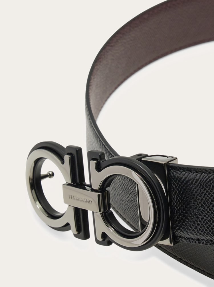 FERRAGAMO MEN'S BLACK CALF LEATHER BELT