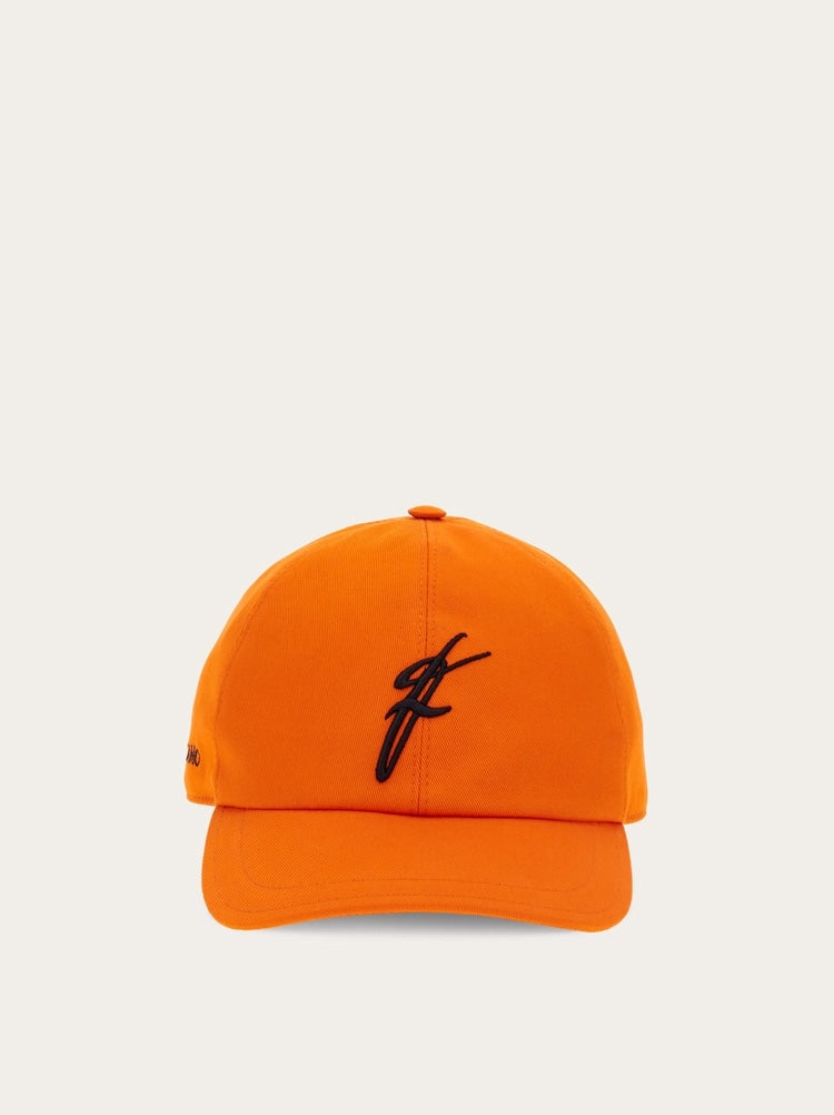 FERRAGAMO MEN'S BRIGHT ORANGE COTTON HAT