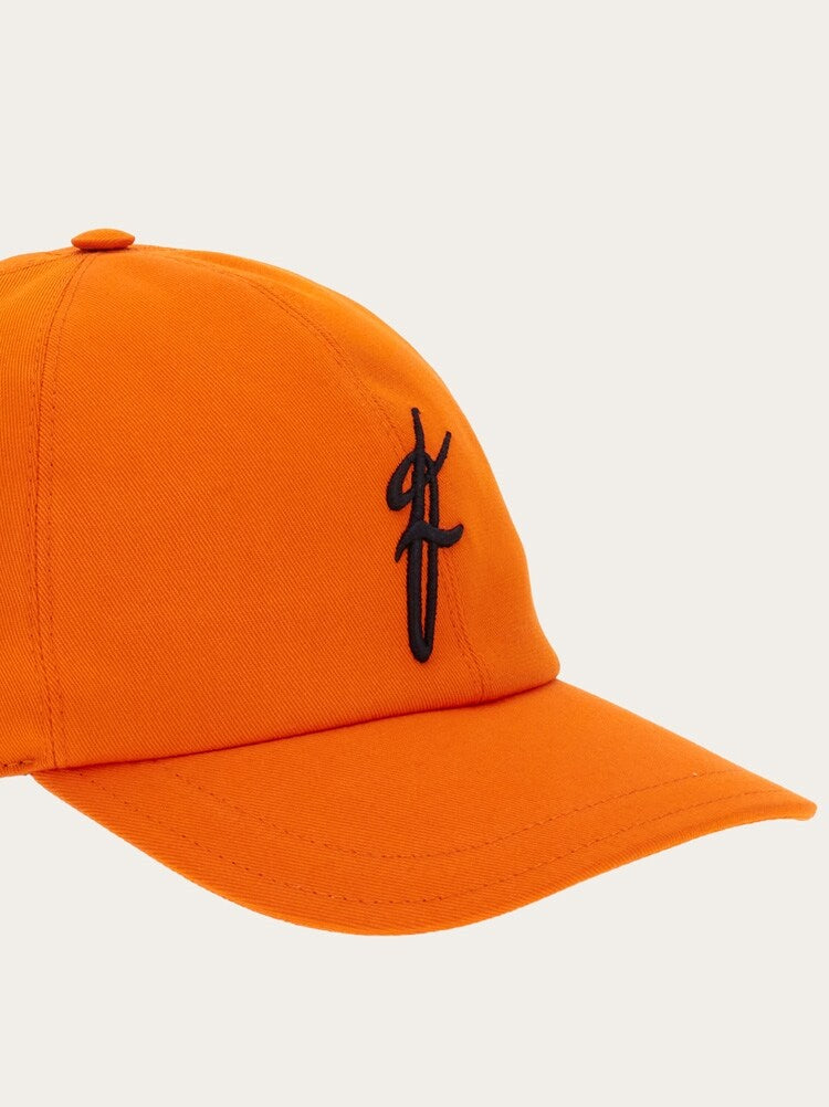 FERRAGAMO MEN'S BRIGHT ORANGE COTTON HAT