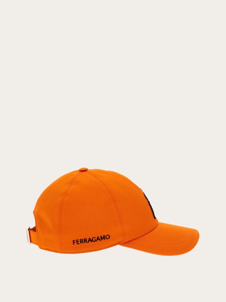 FERRAGAMO MEN'S BRIGHT ORANGE COTTON HAT