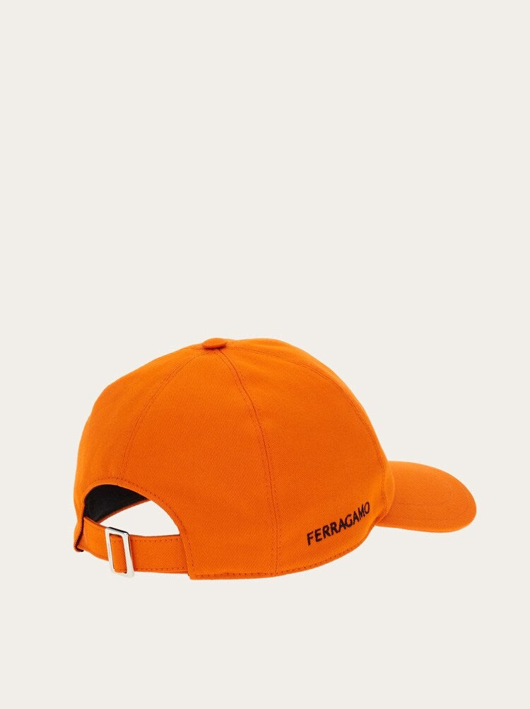 FERRAGAMO MEN'S BRIGHT ORANGE COTTON HAT