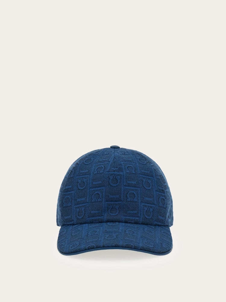 FERRAGAMO MEN'S DARK BLUE JACQUARD HAT
