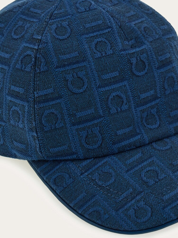 FERRAGAMO MEN'S DARK BLUE JACQUARD HAT