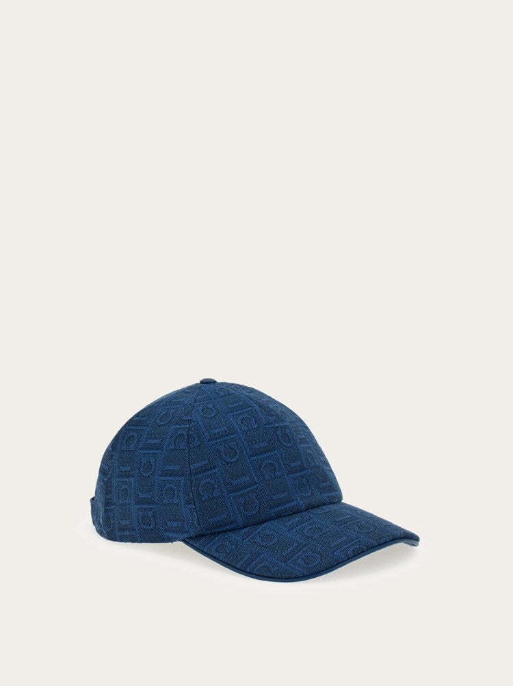 FERRAGAMO MEN'S DARK BLUE JACQUARD HAT
