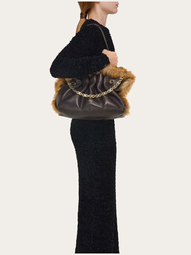 FERRAGAMO WOMEN'S DARK BROWN CALF LEATHER BAG