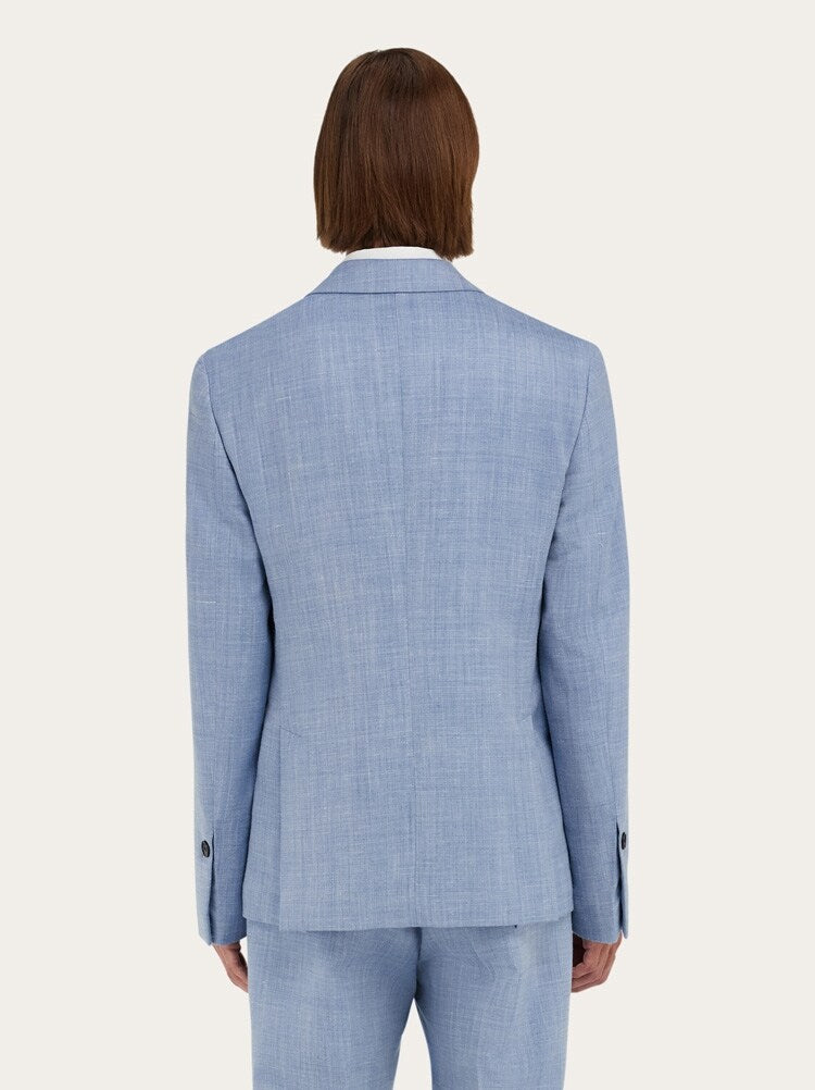 FERRAGAMO MEN'S LIGHT BLUE WOOL SILK JACKET