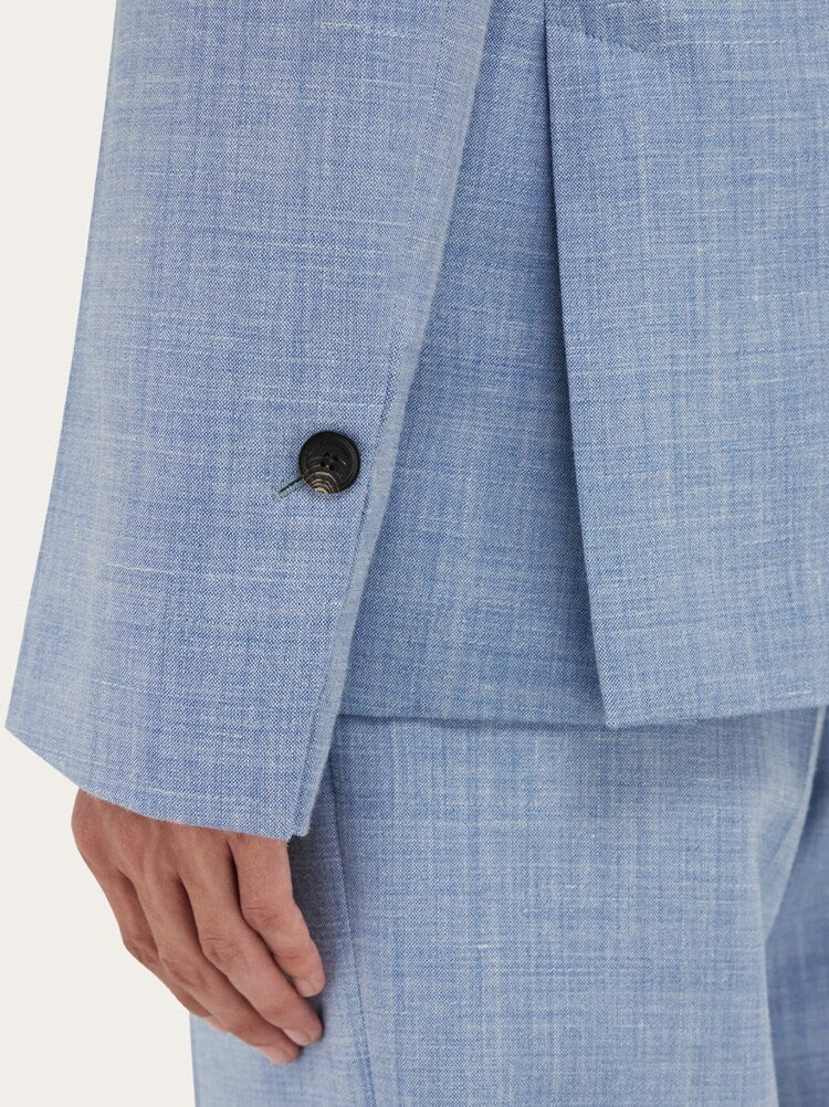 FERRAGAMO MEN'S LIGHT BLUE WOOL SILK JACKET