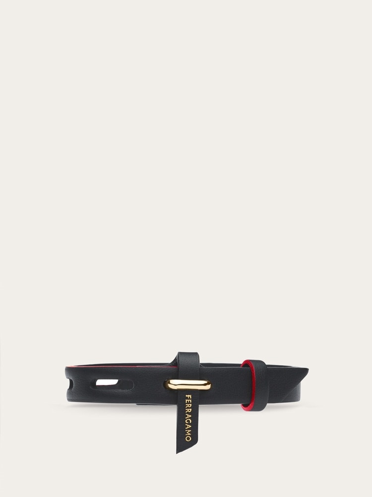FERRAGAMO MEN'S BLACK LEATHER BRACELET JEWELRY