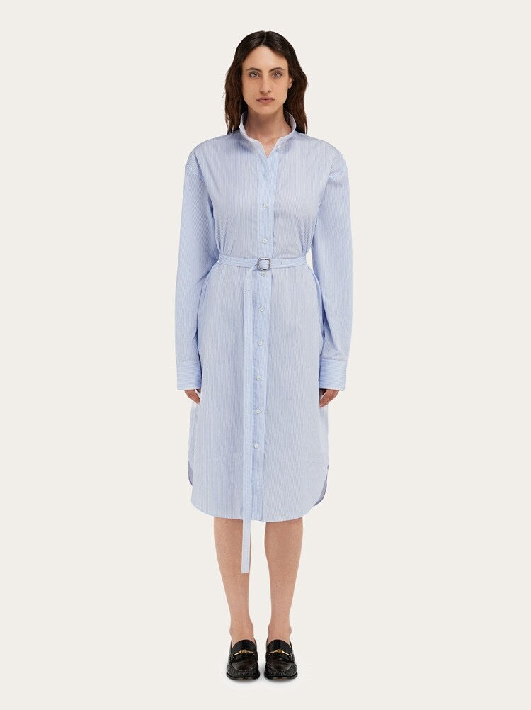 FERRAGAMO WOMEN'S LIGHT BLUE COTTON SHIRT DRESS
