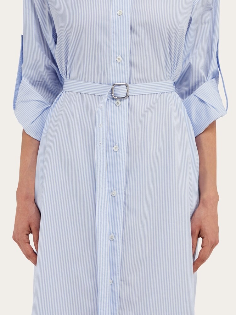 FERRAGAMO WOMEN'S LIGHT BLUE COTTON SHIRT DRESS