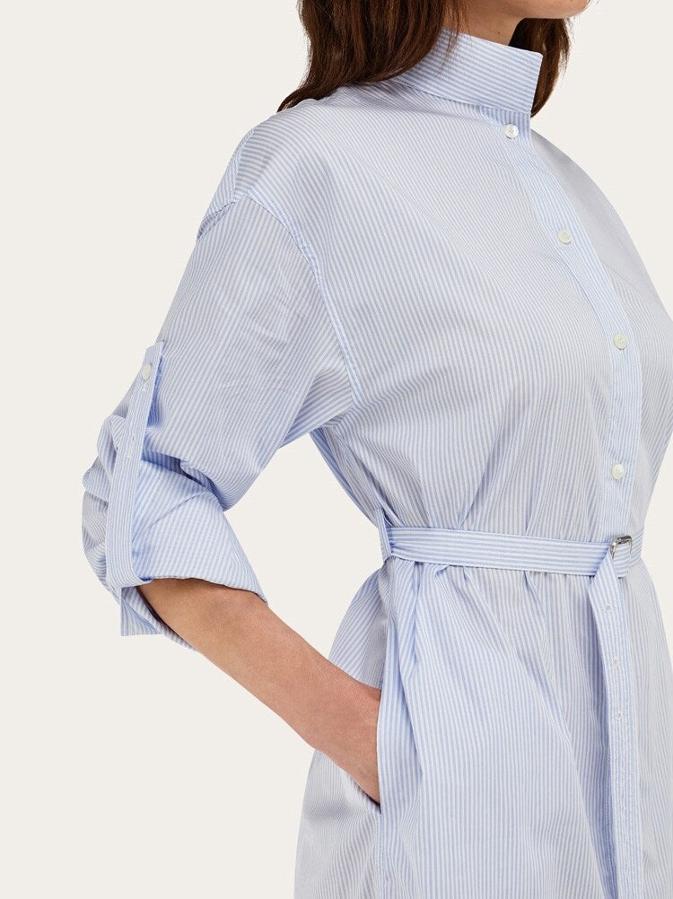 FERRAGAMO WOMEN'S LIGHT BLUE COTTON SHIRT DRESS