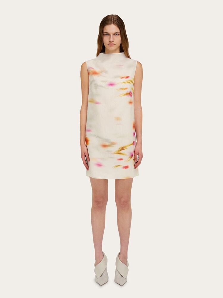 FERRAGAMO WOMEN'S WHITE SILK FLORAL DRESS