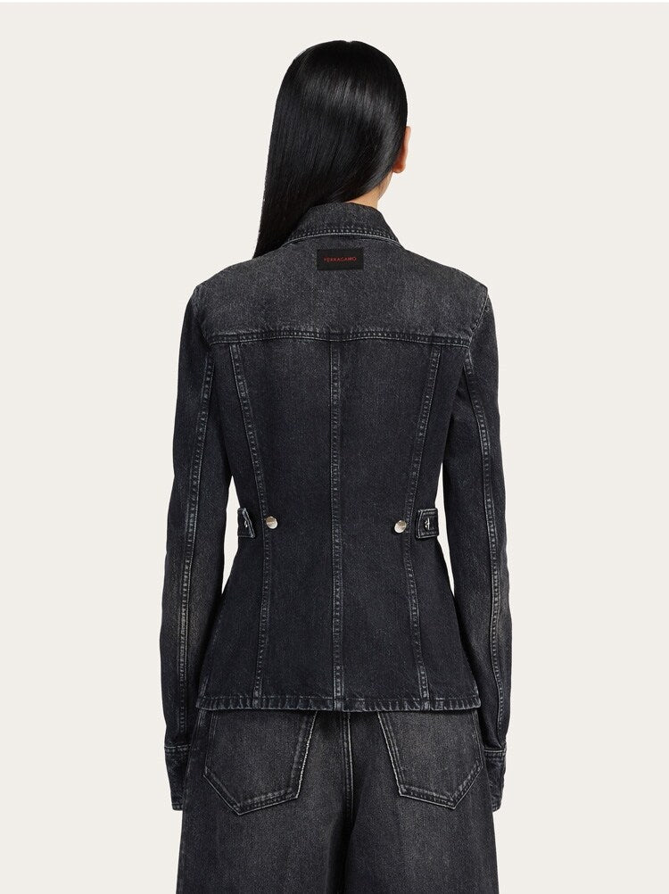 FERRAGAMO WOMEN'S BLACK COTTON DENIM JACKET