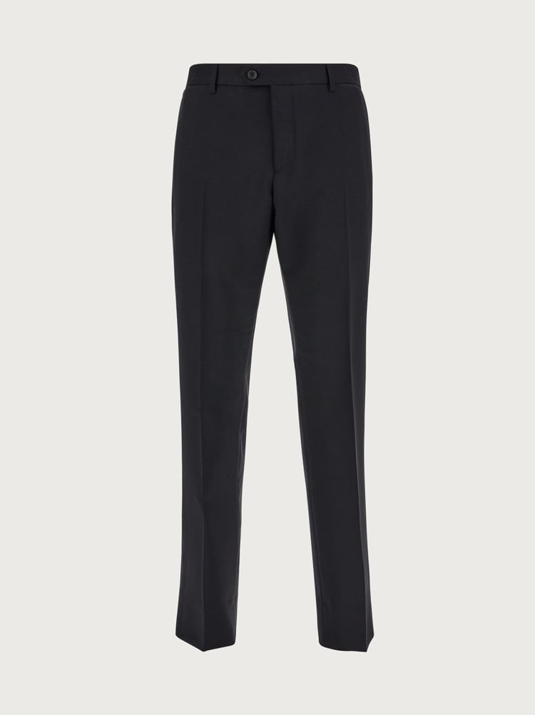 FERRAGAMO MEN'S BLACK TAILORED COTTON TROUSERS