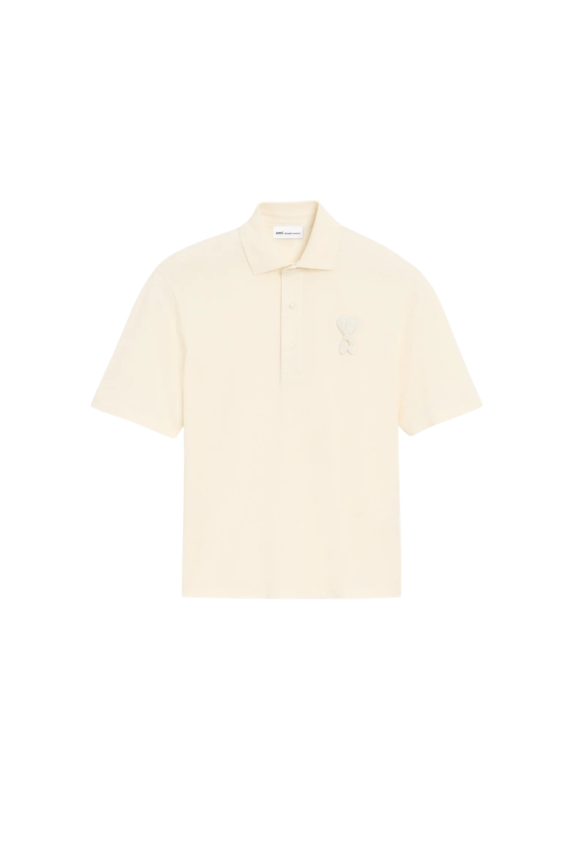 Ami Paris Lightweight Cotton Piqu¨¦ Short Sleeves Polo Shirt-White Cream
