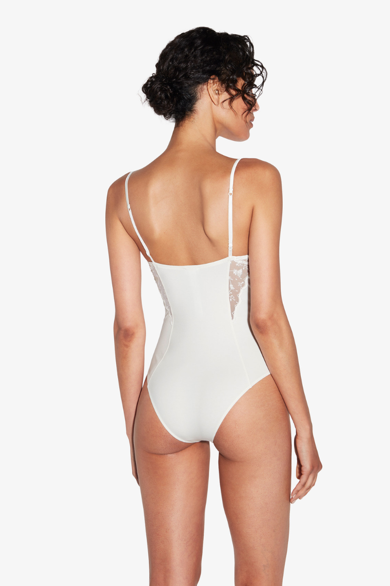 La Perla Midnight Botanica Bodysuit in Lys with embroidered tulle