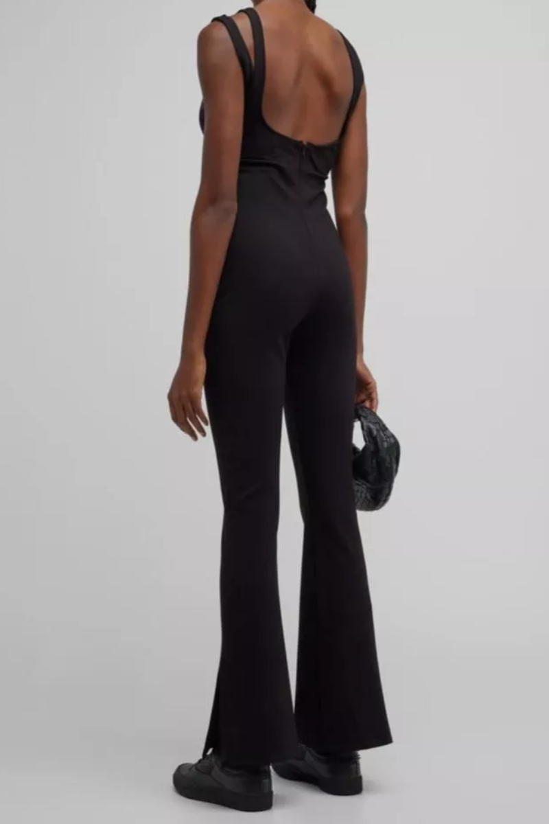 RHUDE Women's Black Valencia Flared Catsuit Jumpsuit