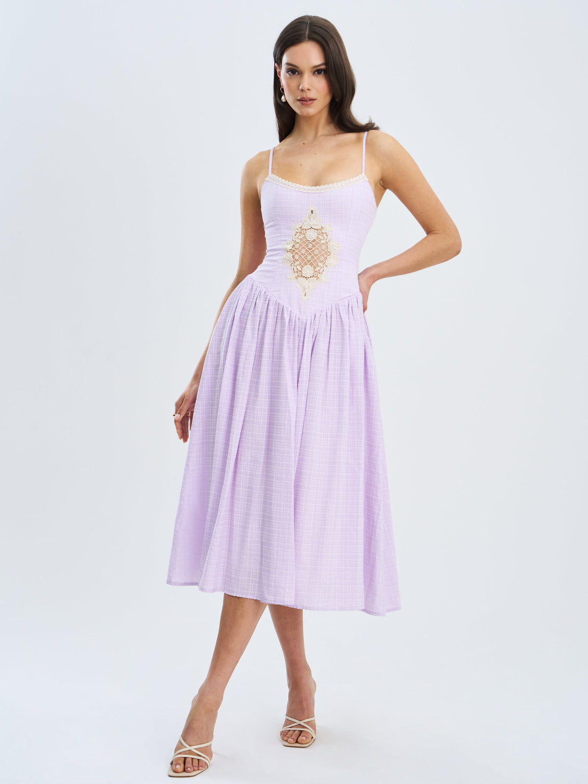 Jaclyn Lavender Lace Trim Cutout Seersucker Midi Dress (Archive Sale)