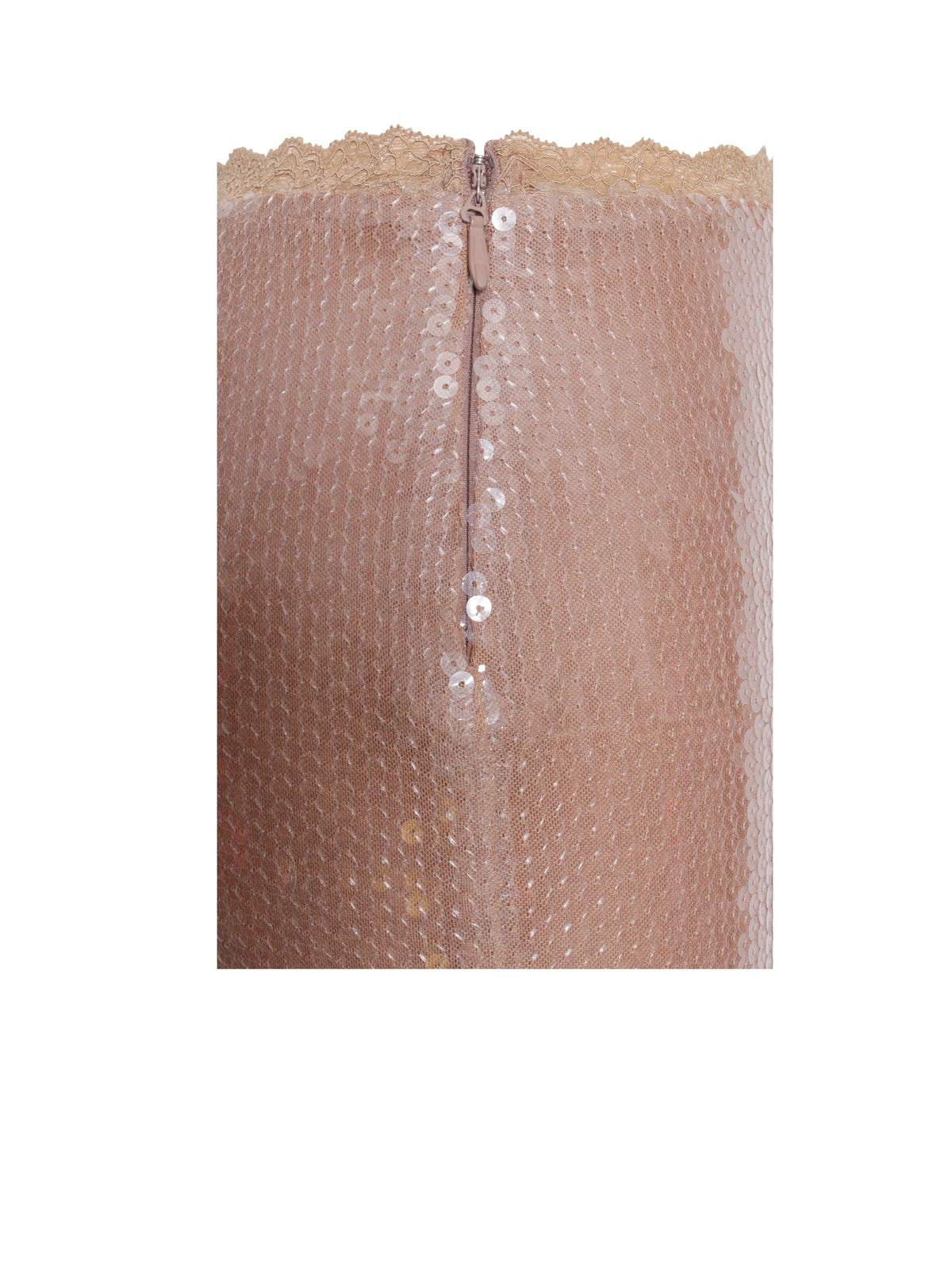 Odalis Nude Sequin Maxi Skirt With Lace Trim (Archive Sale)