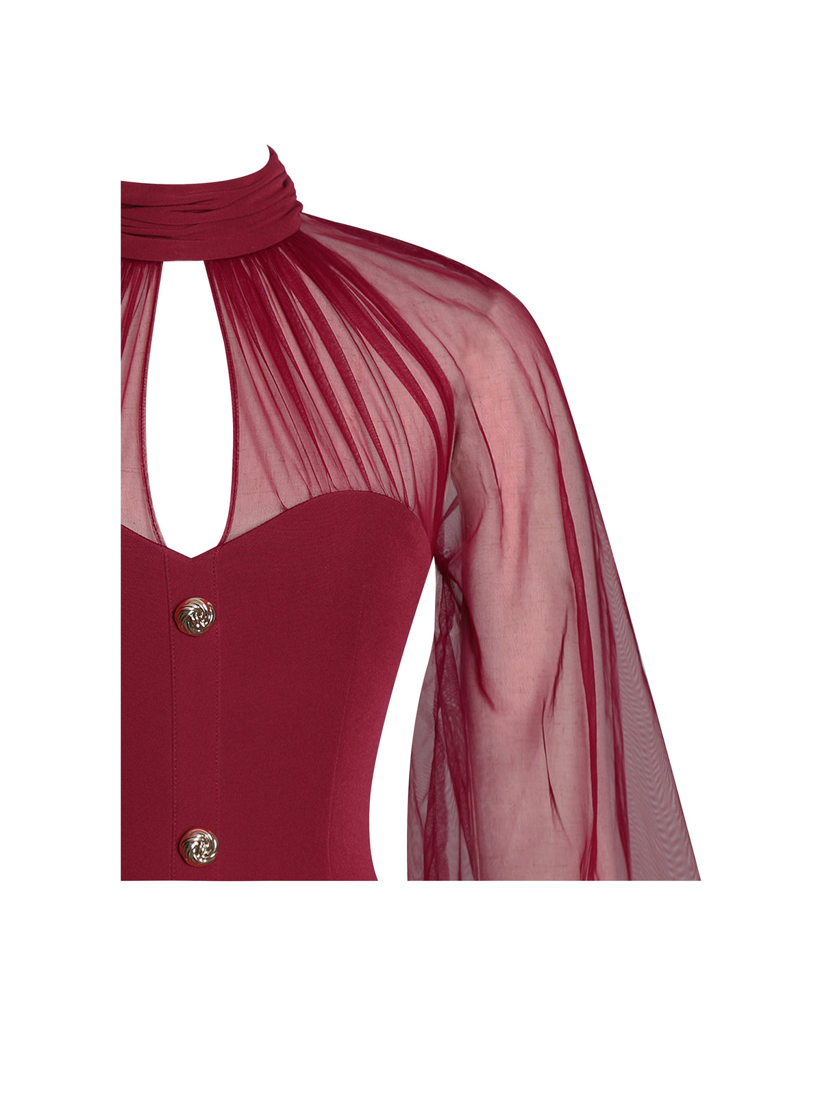 Tabitha Burgundy Mesh Lantern Sleeve Mini Dress (Archive Sale)