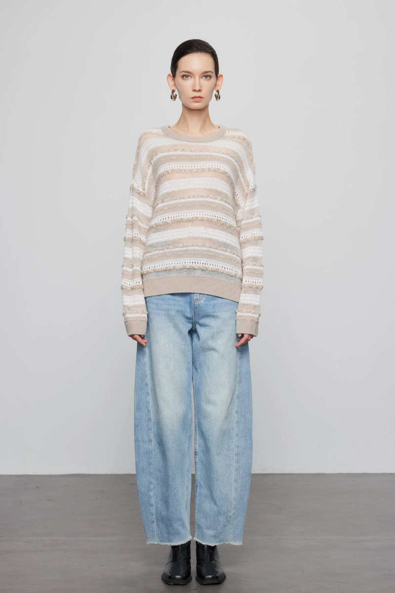 Max Simple Striped Crewneck Sweater Latte