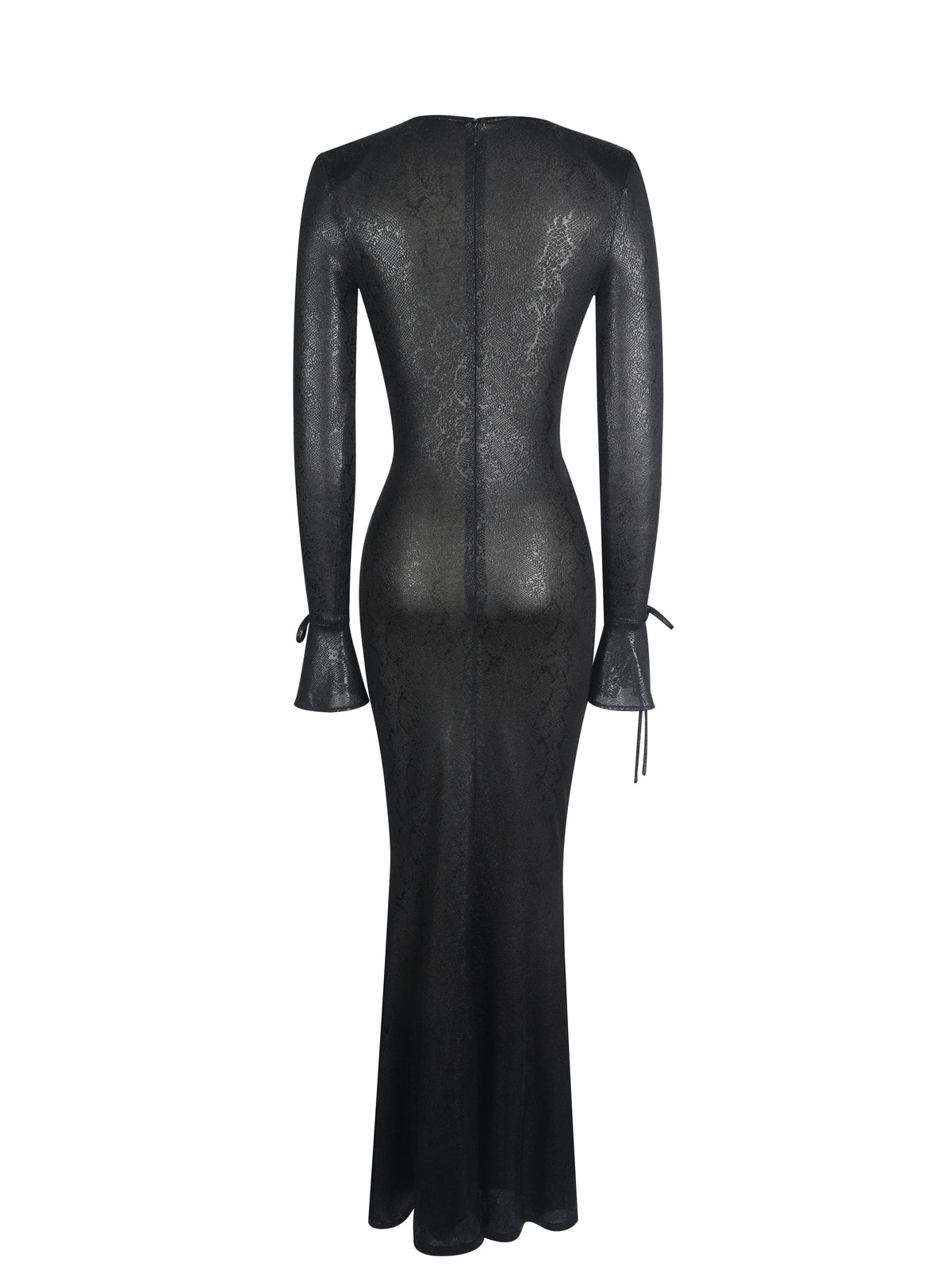 Ilysia Black V-Neck Plunge Snakeskin Mermaid Hem Maxi Dress