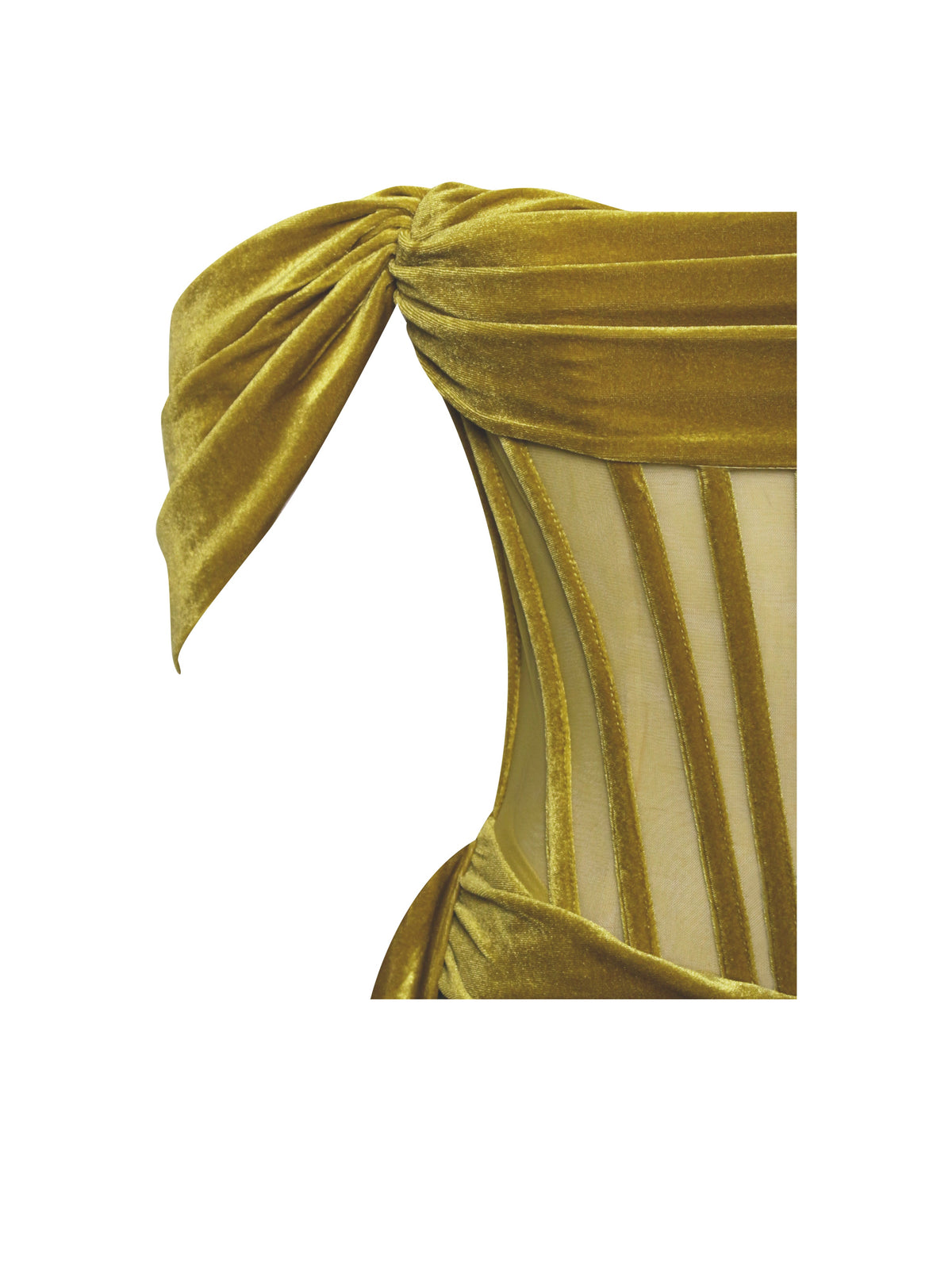 Irisa Gold Draping Off Shoulder Corset Dress (Archive Sale)