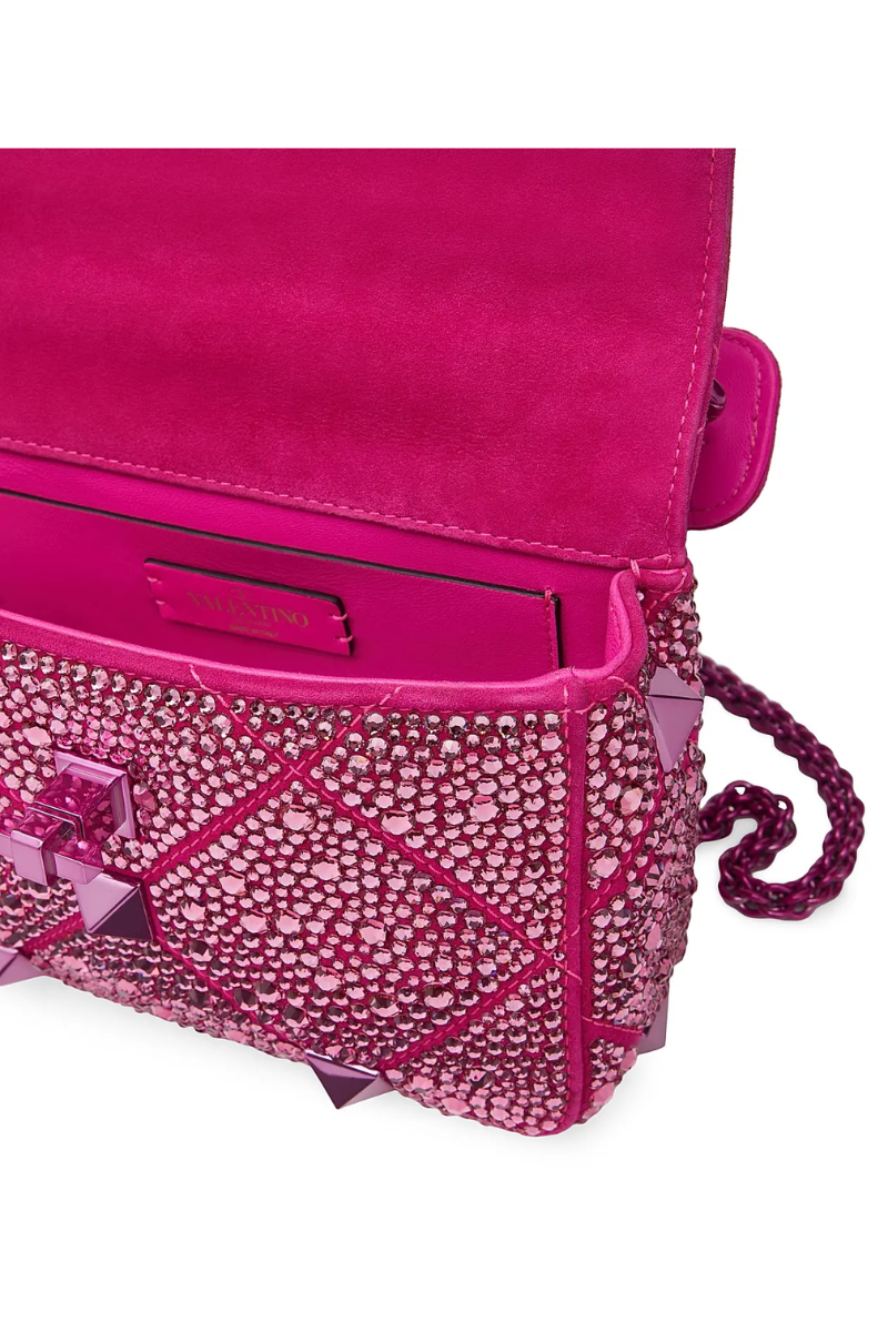 Valentino Roman Stud Small Embellished Shoulder Bag In Pink