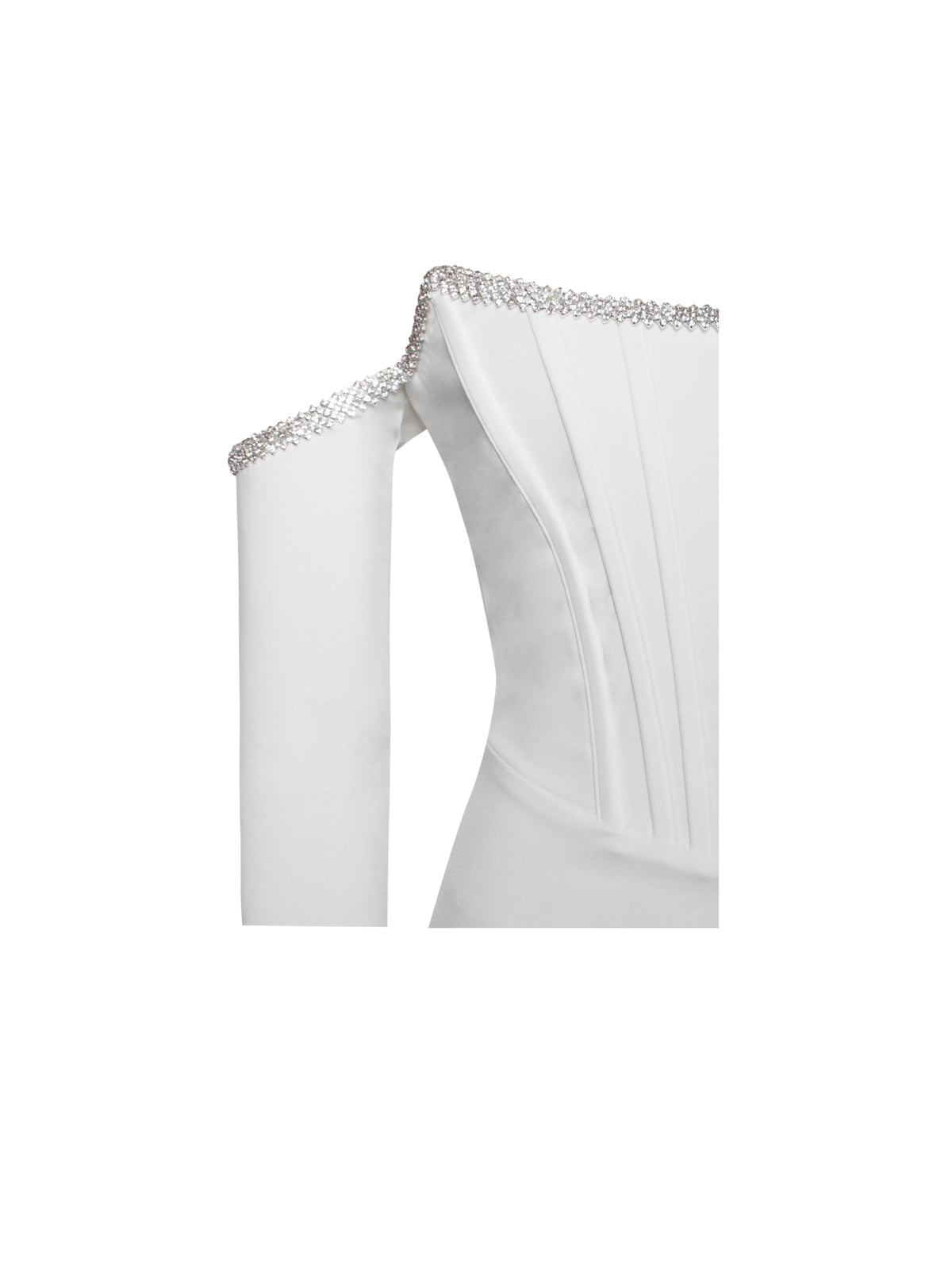 Annika White Off Shoulder Long Sleeve Corset Dress With Crystal Trim (Archive Sale)