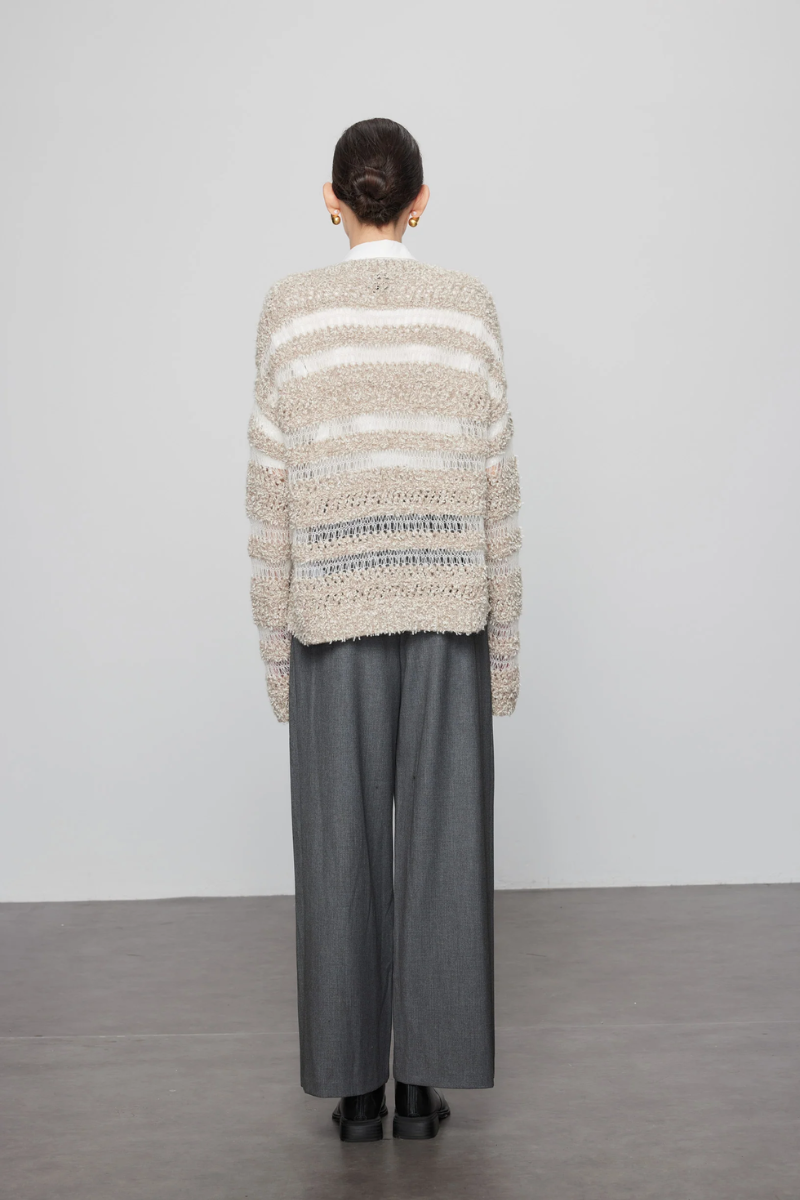 Max Simple Pom Pom Striped Cardigan
