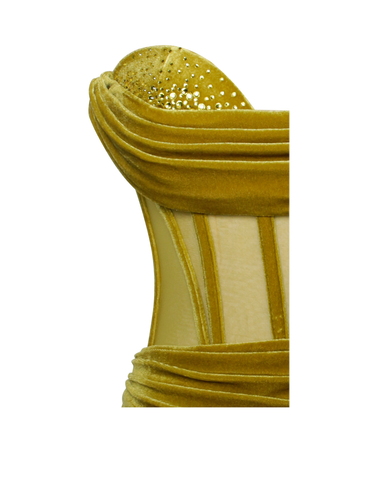 Octavia Gold Draping Crystal Corset High Slit Velvet Gown (Archive Sale)
