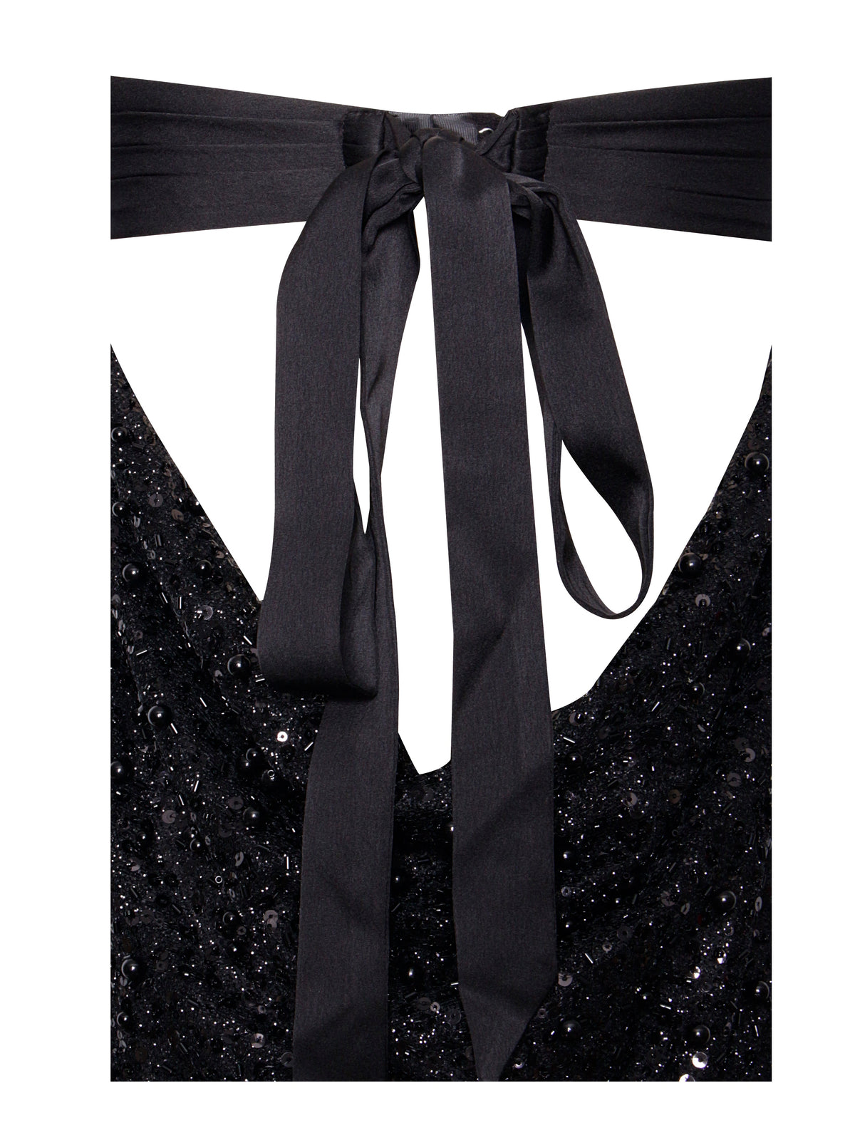 Felina Black Satin Sequin Pearls Beaded Mini Dress (Archive Sale)
