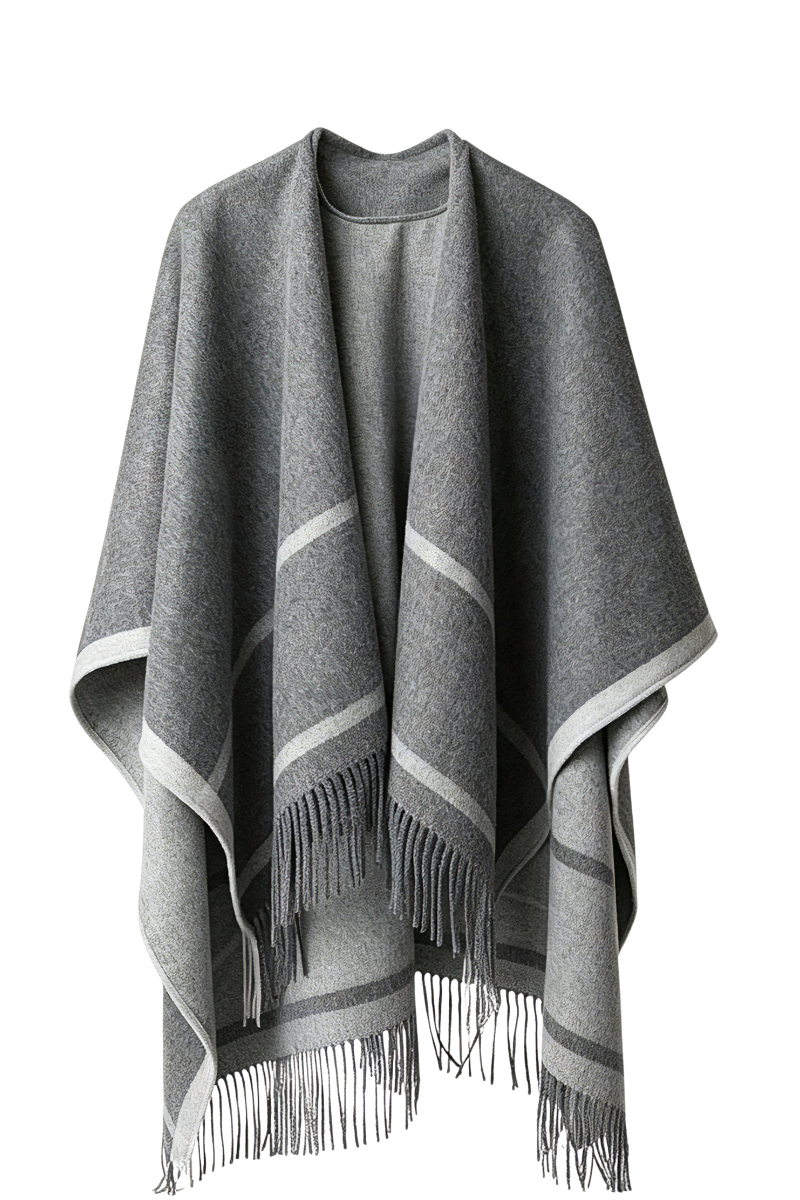 Max Simple Fringe Wool Cape Charcoal MSRX252317C