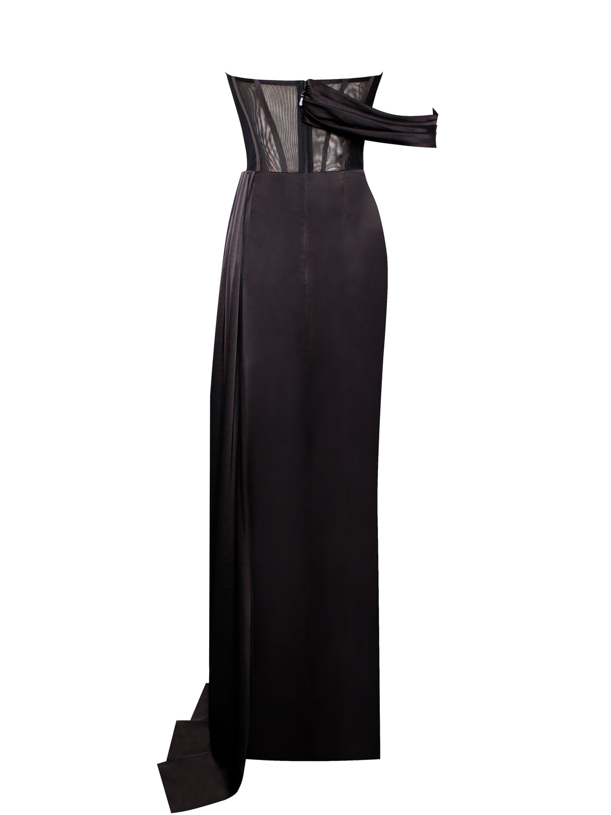 Rebeca Black Satin High Slit Corset Gown (Archive Sale)