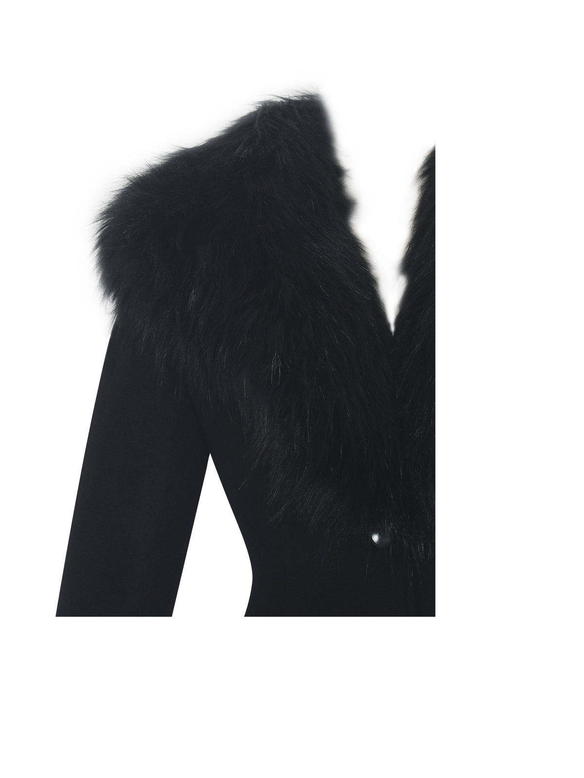 Hailee Black Single Breasted Wool Blend Mini Coat with Removable Fur Lapel