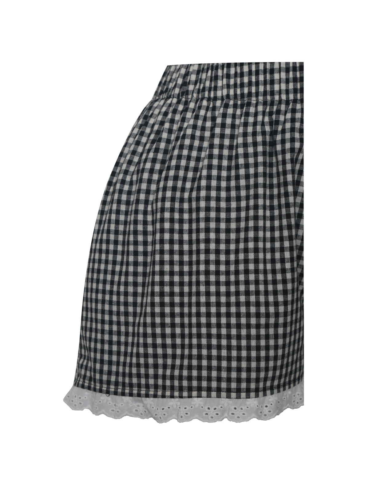 Qutayla Black Gingham Cotton Lace Trim Shorts