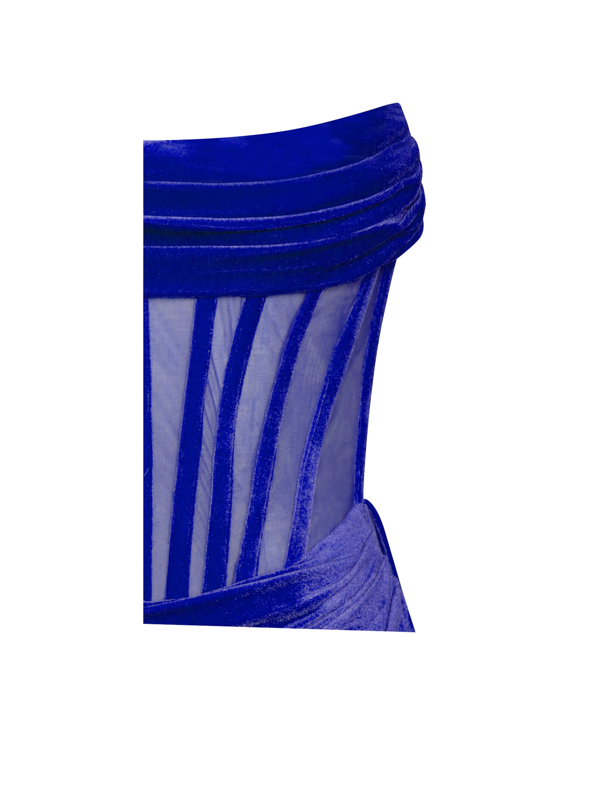 Priya Royal Blue Draping Corset High Slit Velvet Gown (Archive Sale)