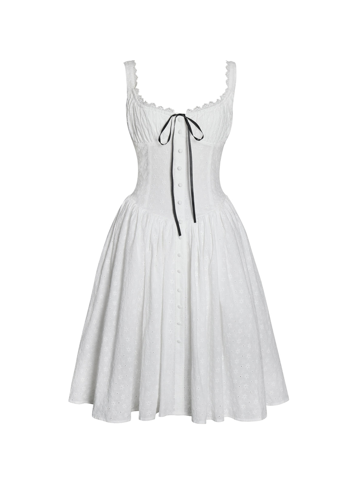 Madison White Cotton Eyelet Square Neck Midi Dress