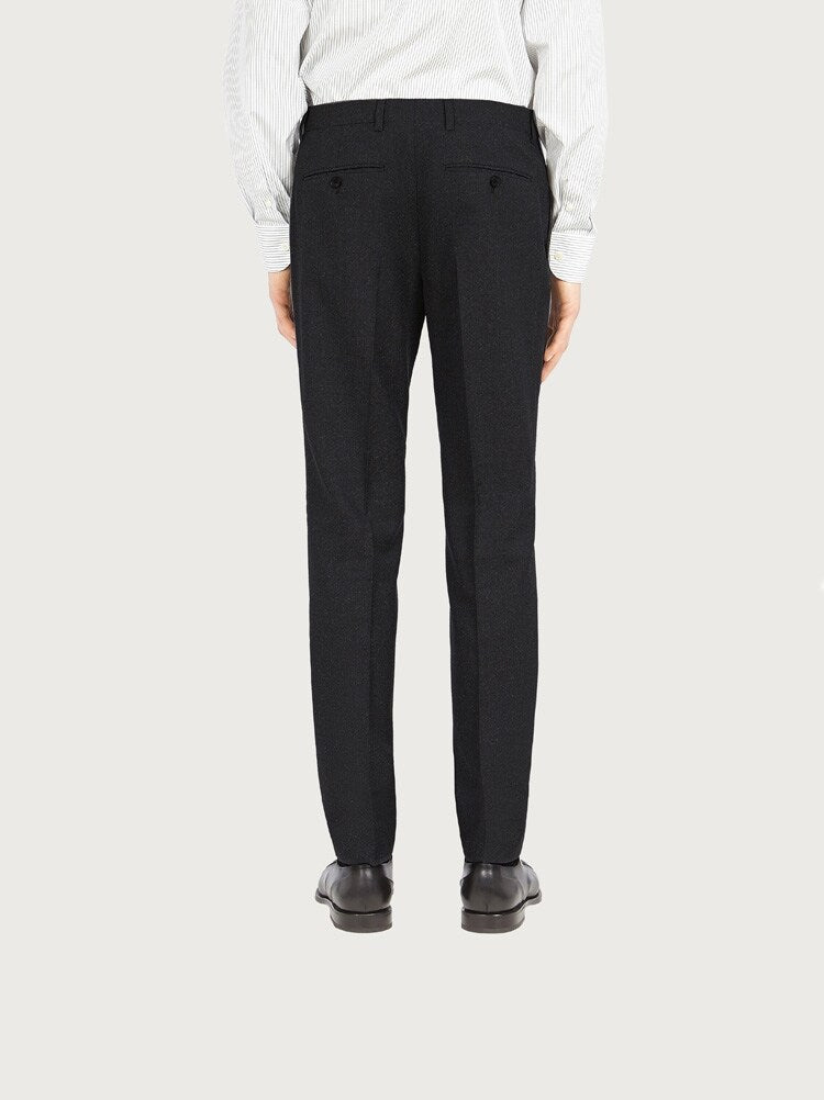 FERRAGAMO MEN'S BLACK TAILORED COTTON TROUSERS