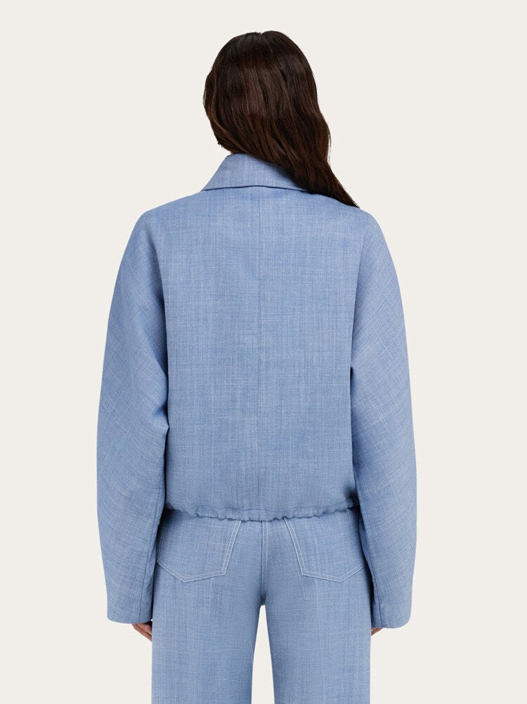 FERRAGAMO WOMEN'S LIGHT BLUE WOOL SILK LINEN JACKET