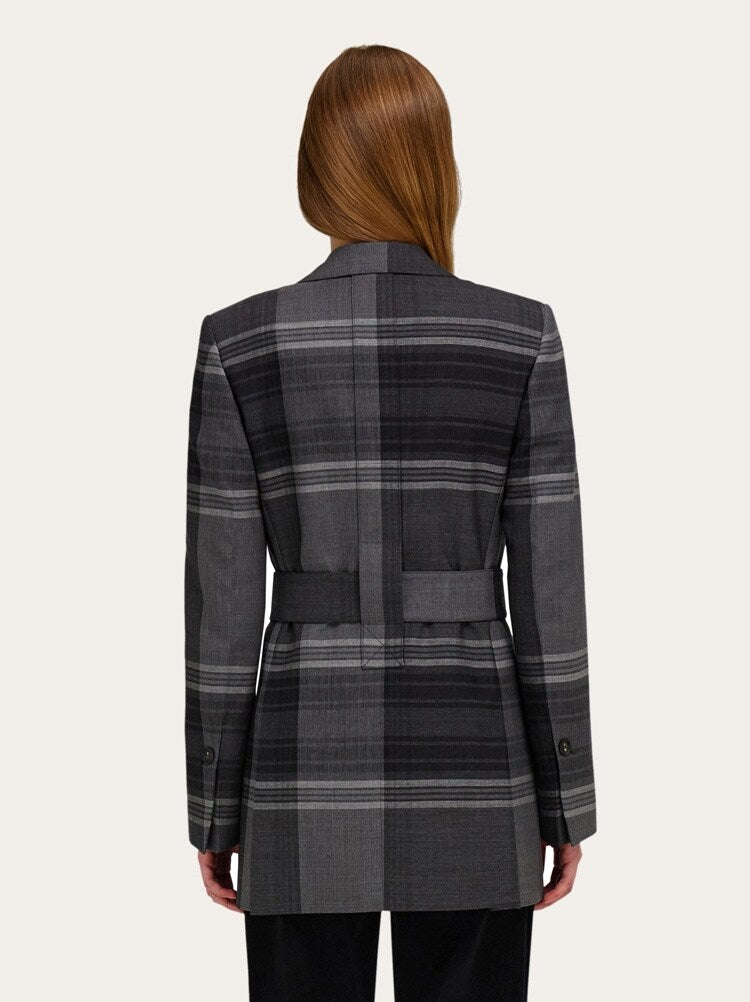 FERRAGAMO WOMEN'S GREY WOOL SILK BELTED JACKET